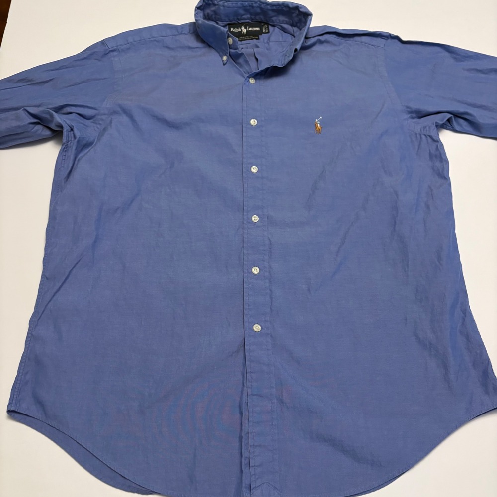 Ralph Lauren Button Down Mens 16.5 33 Blue Yarmouth Pinpoint Oxford Long Sleeve
